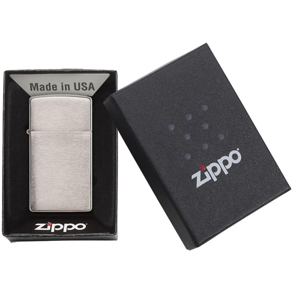 картинка Зажигалка Zippo Slim Brushed, матовая серебристая от магазина Одежда+