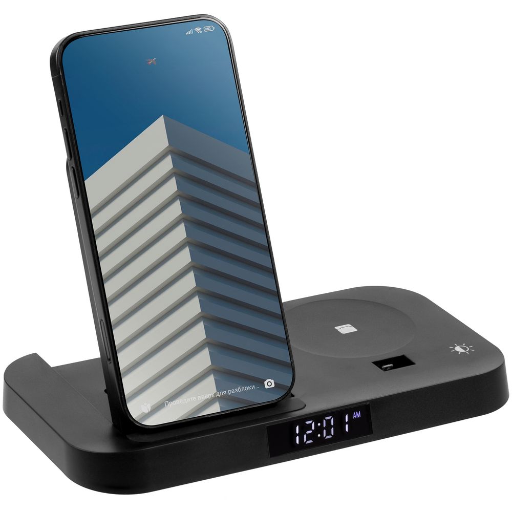 картинка Зарядная станция с часами Clock Nest, черная от магазина Одежда+
